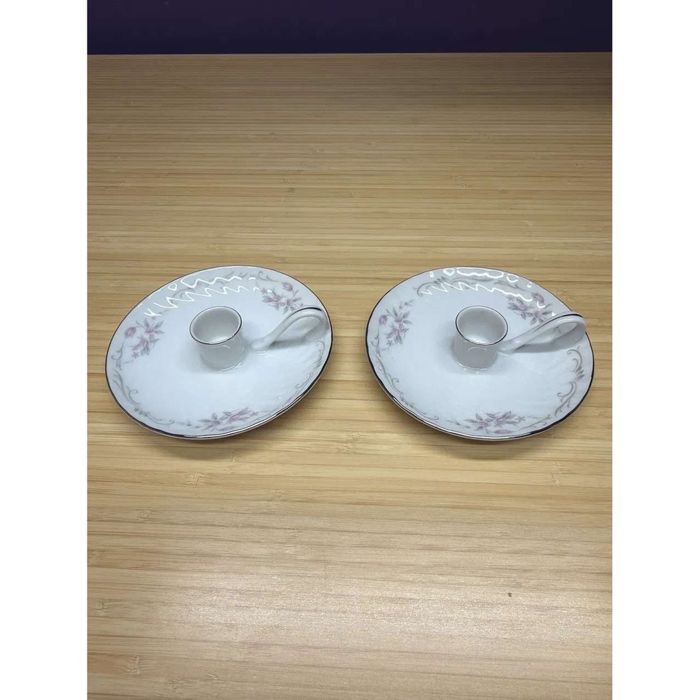 Gold Standard Porcelain China Candle Holders Pair Roses Platinum Japan Box